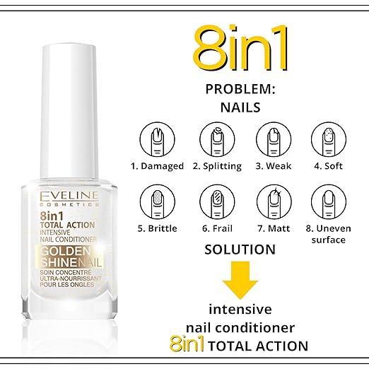 Eveline Cosmetics 8 in 1 nail conditioner with golden particles, intensive nail care product